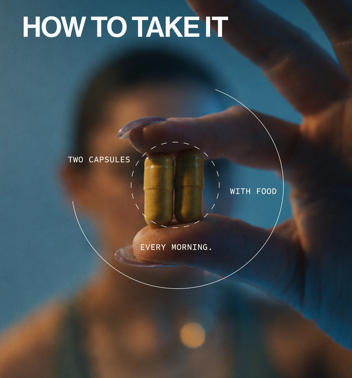 TWO CAPSULES,' 'WITH FOOD