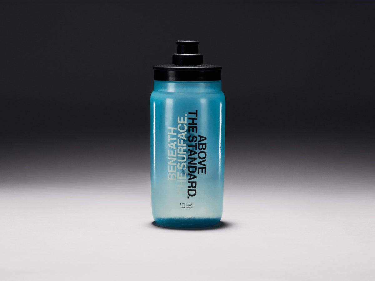 The reverse of the MUTO Performance Bottle, reading beneath the surface, above the standard